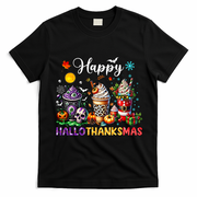 Happy Hallothanksmas Halloween Coffee Latte Thanksgiving T-Shirt - Black