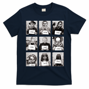 Halloween Horror Legends Killer Mugshots Creepy Fan T-Shirt - Navy Blue