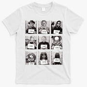 Halloween Horror Legends Killer Mugshots Creepy Fan T-Shirt - White
