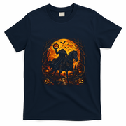 Headless Horseman Riding Pumpkin Halloween T-Shirt - Navy Blue