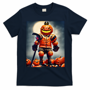 Halloween Hockey Season Pumpkin Player T-Shirt - Navy Blue