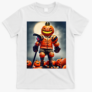 Halloween Hockey Season Pumpkin Player T-Shirt - White