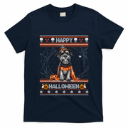 Happy Halloween Ugly Miniature Schnauzer Howloween Pumpkin Gift T-Shirt - Navy Blue