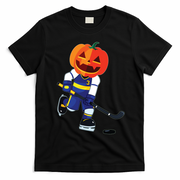 Halloween Ice Hockey Player Pumpkin Head Scary Gift T-Shirt - Black