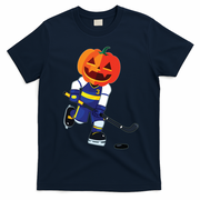 Halloween Ice Hockey Player Pumpkin Head Scary Gift T-Shirt - Navy Blue