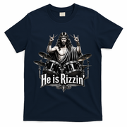 He Is Rizzin' Drummer Jesus Rocks T-Shirt - Navy
