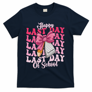 Happy Last Day Of School Coquette Bow Teachers T-Shirt - Navy