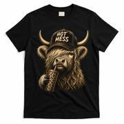 Hot Mess Highland Cow Funny T-Shirt - Black
