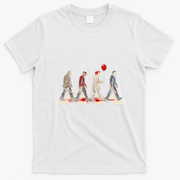 Horror Movie Monsters Crossing The Road T-Shirt - White
