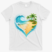 Heart-Shaped Ocean Beach Palm Tree Vacation T-Shirt - White