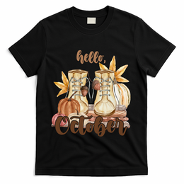 Hello October Fall Lover T-Shirt - Black