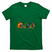 Halloween Pumpkin Eating Witch Ghost Cat Duck Retro T-Shirt - Irish Green