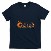 Halloween Pumpkin Eating Witch Ghost Cat Duck Retro T-Shirt - Navy Blue