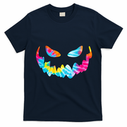 Halloween Pumpkin Pink Yellow Blue Tie Dye Face T-Shirt - Navy Blue