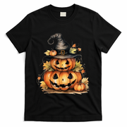 Halloween Pumpkin Witch Fall Autumn Illustration T-Shirt - Black