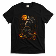 Halloween Raccoon And Pumpkins Moonlight Scene T-Shirt - Black