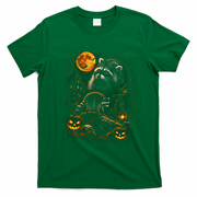 Halloween Raccoon And Pumpkins Moonlight Scene T-Shirt - Irish Green