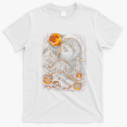 Halloween Raccoon And Pumpkins Moonlight Scene T-Shirt - White