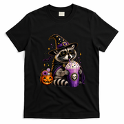 Halloween Raccoon Drinking Coffee Spooky T-Shirt - Black