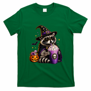 Halloween Raccoon Drinking Coffee Spooky T-Shirt - Irish Green