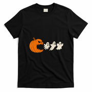 Halloween Retro Gamer Pumpkin Eating Ghost T-Shirt - Black