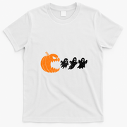 Halloween Retro Gamer Pumpkin Eating Ghost T-Shirt - White