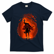 Halloween Scary Pumpkin Headless Horseman T-Shirt - Navy Blue