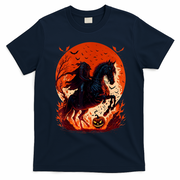 Halloween Scary Pumpkin Headless Horseman AI T-Shirt - Navy Blue