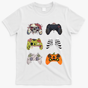 Halloween Skeleton Zombie Gaming Controllers Mummy T-Shirt - White