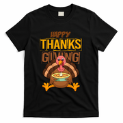 Happy Thanksgiving Turkey Pie Holiday T-Shirt - Black