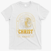 I Can Do All Things Through Christ Lion Cross T-Shirt - White