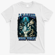 I Clogged Your Toilet Funny Alpha Wolf Brainrot T-Shirt - White