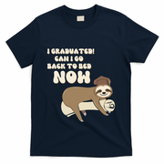 I Graduated Can Go Back To Bed Now Funny Graduation Sloth T-Shirt - Navy