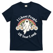 I Ghost People All Year Long Halloween Rainbow T-Shirt - Navy Blue