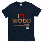 I Love Wood Lumberjack Heart Halloween Party Gift T-Shirt - Navy Blue