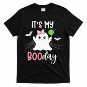 Its My Boo Day Cute Halloween Birthday Ghost Pink Bow Girls T-Shirt - Black