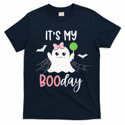 Its My Boo Day Cute Halloween Birthday Ghost Pink Bow Girls T-Shirt - Navy Blue