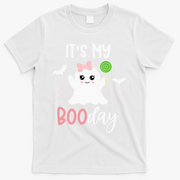 Its My Boo Day Cute Halloween Birthday Ghost Pink Bow Girls T-Shirt - White