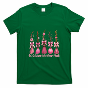 In October We Wear Pink Halloween Witch Brooms Breast Cancer T-Shirt - Irish Green