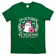 In October We Wear Pink Halloween Ghost Breast Cancer T-Shirt - Irish Green