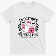 In October We Wear Pink Halloween Ghost Breast Cancer T-Shirt - White