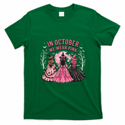 In October We Wear Pink Halloween Witches T-Shirt - Irish Green
