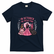 In October We Wear Pink Halloween Witches T-Shirt - Navy Blue