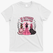 In October We Wear Pink Halloween Witches T-Shirt - White