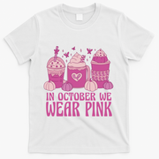 In October We Wear Pink Autumn Pumpkin Coffee T-Shirt - White