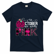 In October We Wear Pink Breast Cancer Pumpkin T-Shirt - Navy Blue