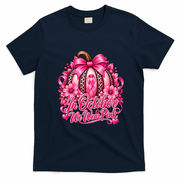 In October We Wear Pink Pumpkin Breast Cancer Halloween T-Shirt - Navy Blue