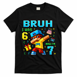 I Was 6 Now I'm 7 7th Birthday 67 Meme Boys Gaming T-Shirt - Black