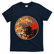Japanese Autumn Fall Leaves Pagodas T-Shirt - Navy