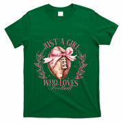 Just A Girl Who Love Football Fall Coquette Bow T-Shirt - Green